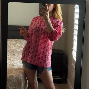 Ro's Garden Pink and Red Flowered Blouse V neck Size S